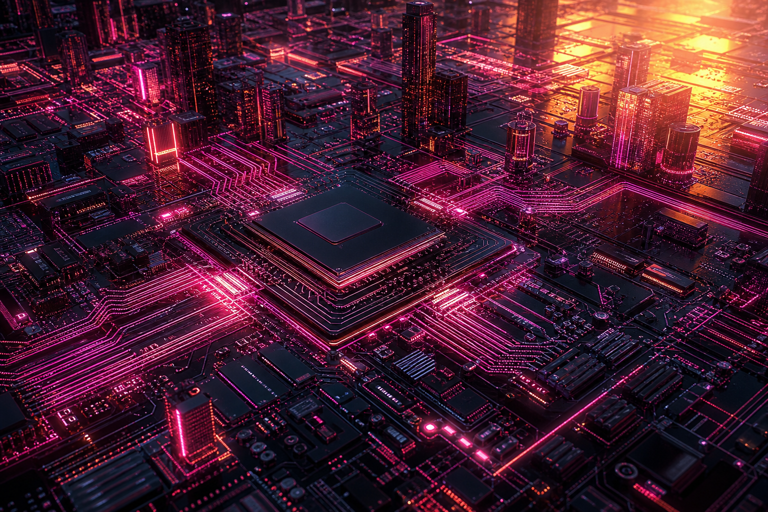 Neon Cyberpunk City In Rain Pcb-Design Wallpaper  1 4K