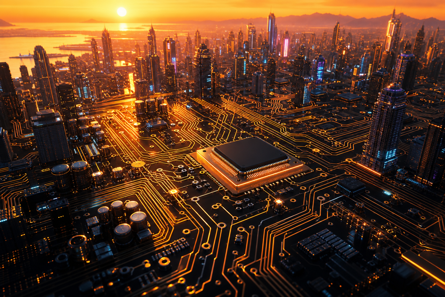 Neon Cyberpunk City In Rain Pcb-Design Wallpaper  1 4K