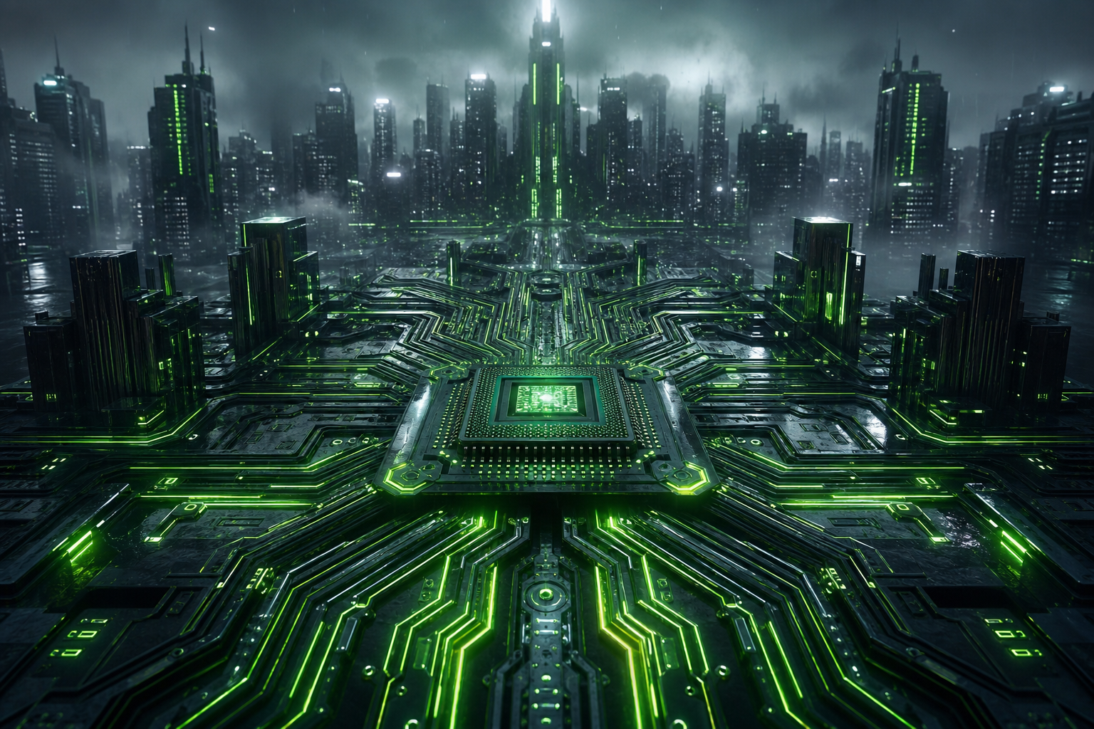Neon Cyberpunk City In Rain Pcb-Design Wallpaper  1 4K