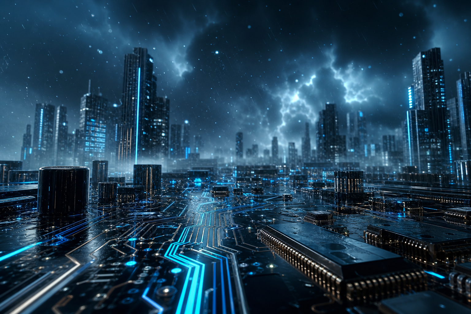 Neon Cyberpunk City In Rain Pcb-Design Wallpaper  1 4K