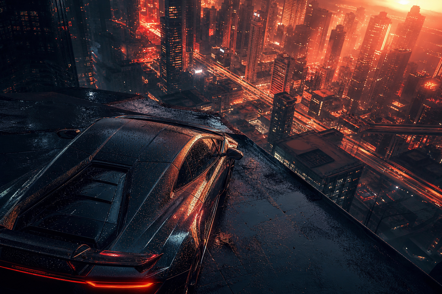 Neon Cyberpunk City In Rain Supercars Wallpaper  1 4K