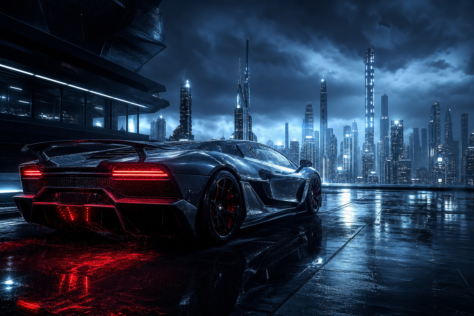 Neon Cyberpunk City In Rain Supercars Wallpaper  1 4K