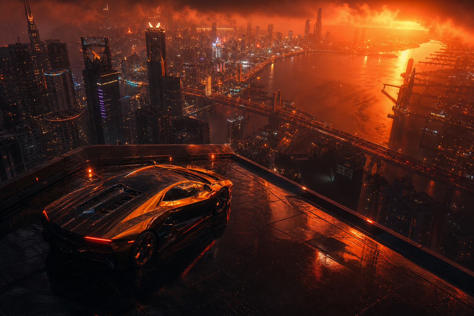 Neon Cyberpunk City In Rain Supercars Wallpaper  1 4K