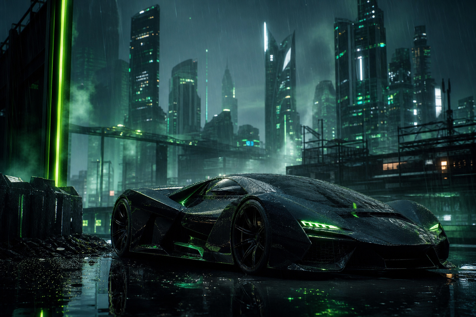 Neon Cyberpunk City In Rain Supercars Wallpaper  1 4K