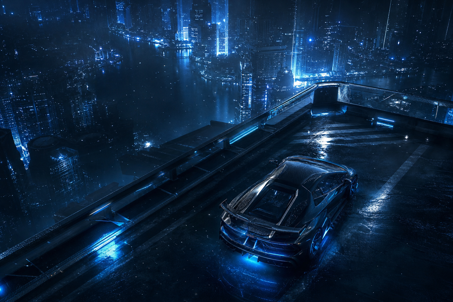 Neon Cyberpunk City In Rain Supercars Wallpaper  1 4K
