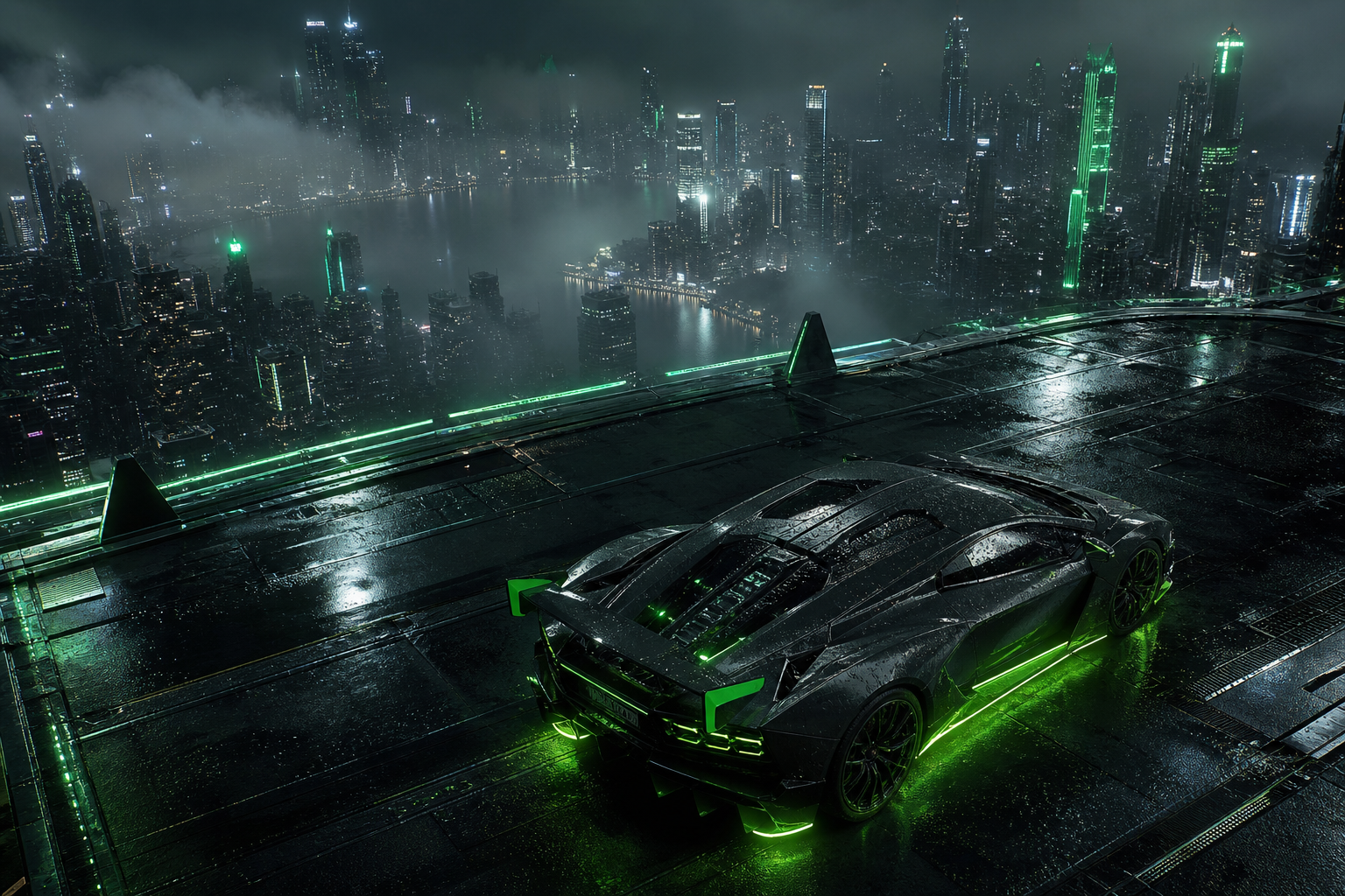 Neon Cyberpunk City In Rain Supercars Wallpaper  1 4K