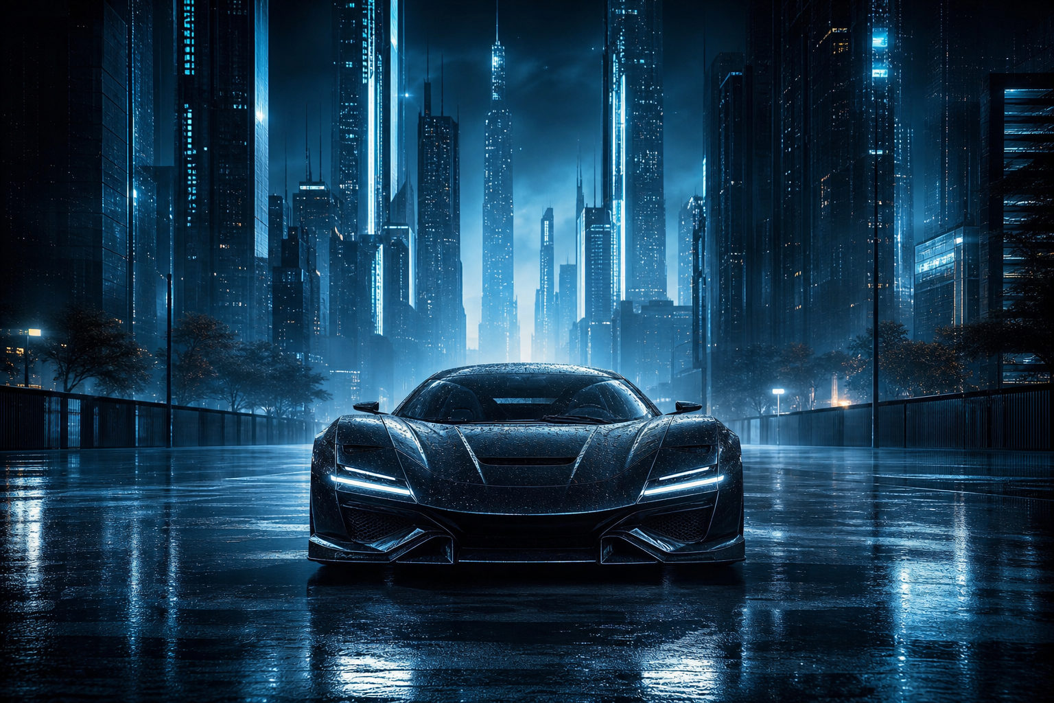 Neon Cyberpunk City In Rain Supercars Wallpaper  1 4K