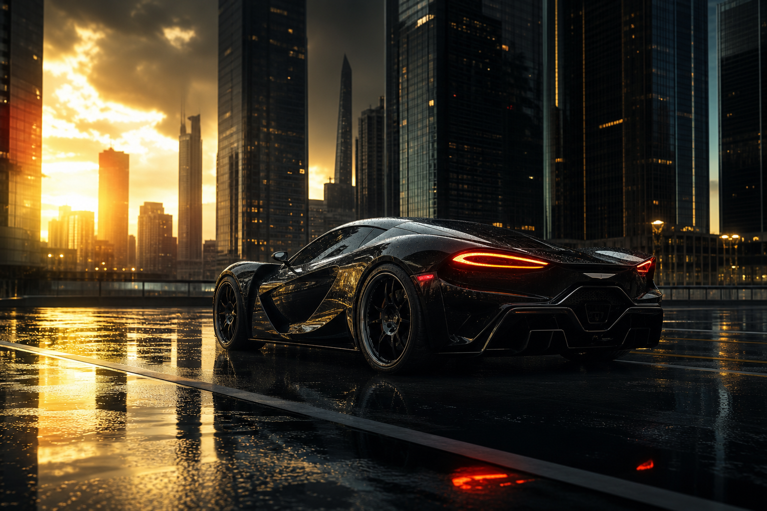 Neon Cyberpunk City In Rain Supercars Wallpaper  1 4K
