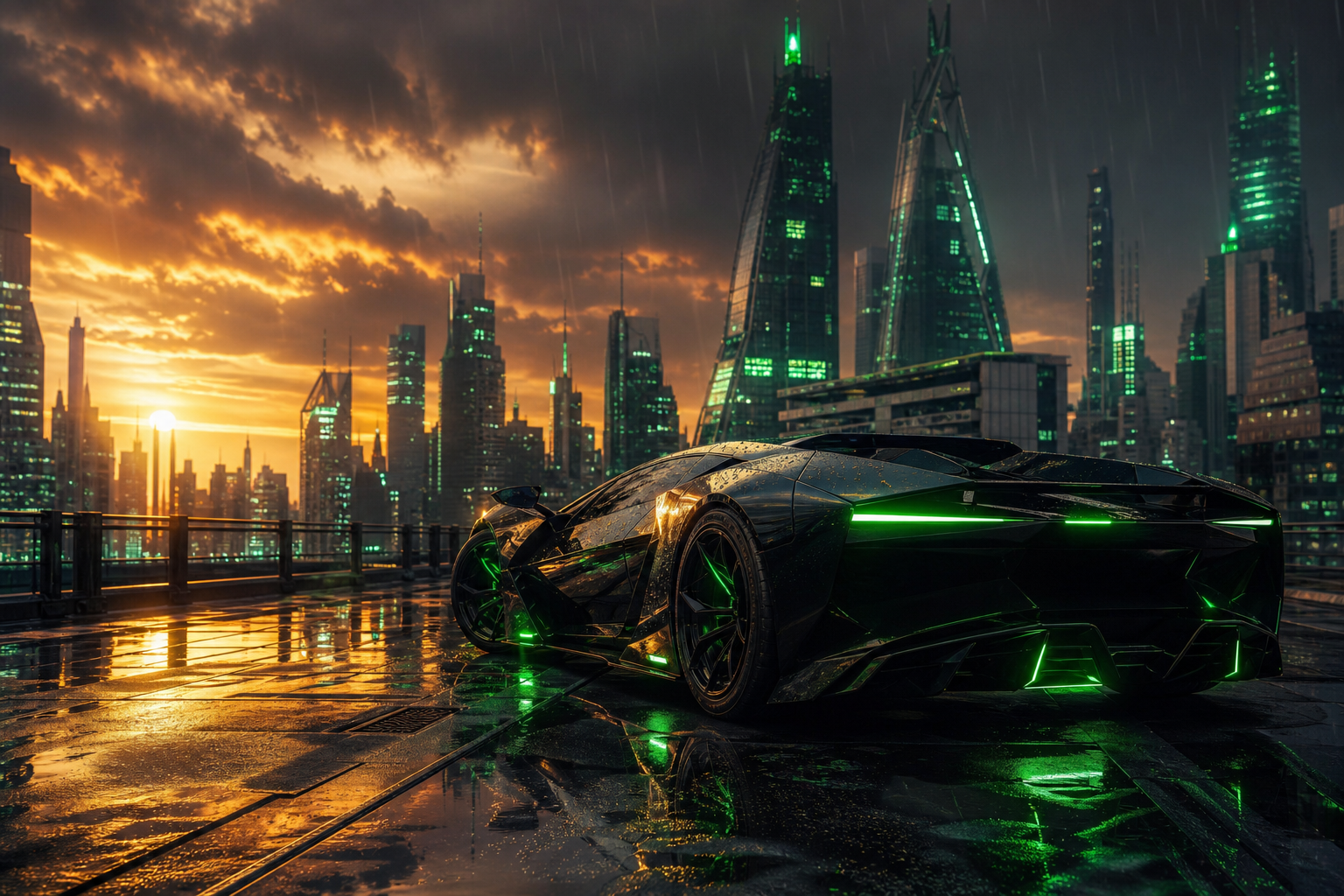 Neon Cyberpunk City In Rain Supercars Wallpaper  1 4K