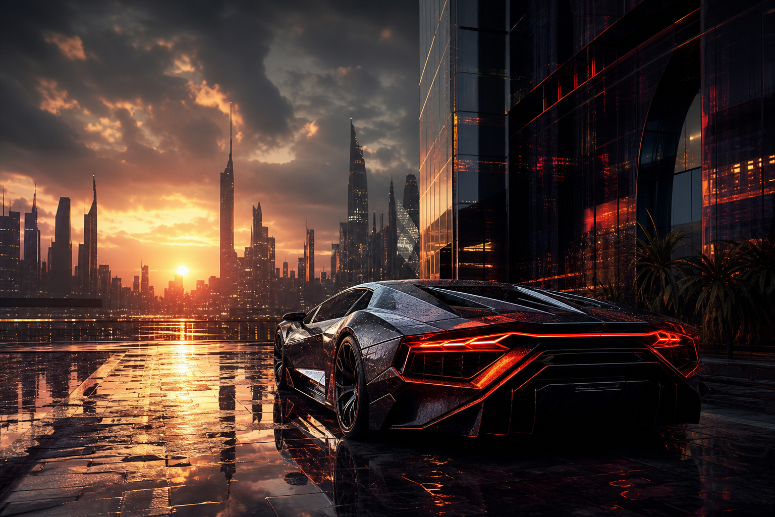 Neon Cyberpunk City In Rain Supercars Wallpaper  1 4K