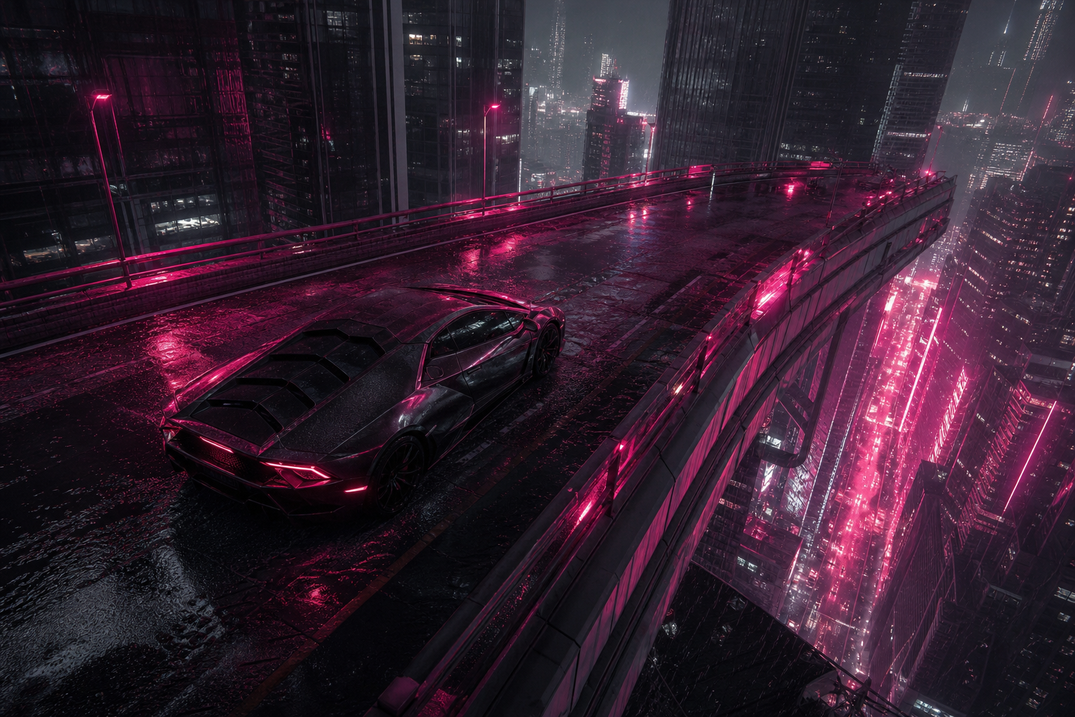 Neon Cyberpunk City In Rain Supercars Wallpaper  1 4K