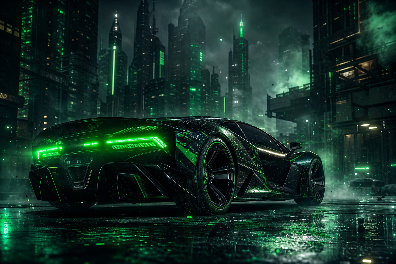 Neon Cyberpunk City In Rain Supercars Wallpaper  1 4K