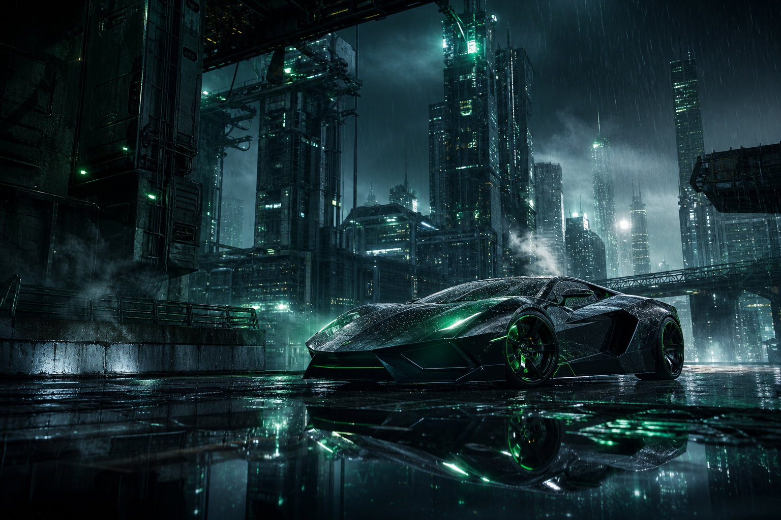 Neon Cyberpunk City In Rain Supercars Wallpaper  1 4K