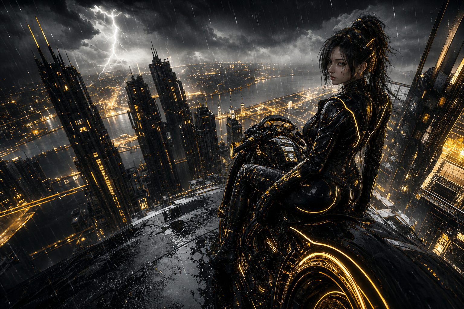 Neon Motorcycle In Cyberpunk City Ai-Girls Wallpaper  7 4K