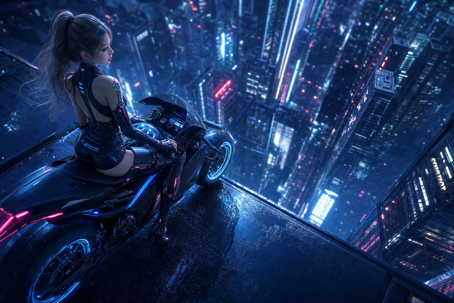 Neon Motorcycle In Cyberpunk City Ai-Girls Wallpaper  7 4K