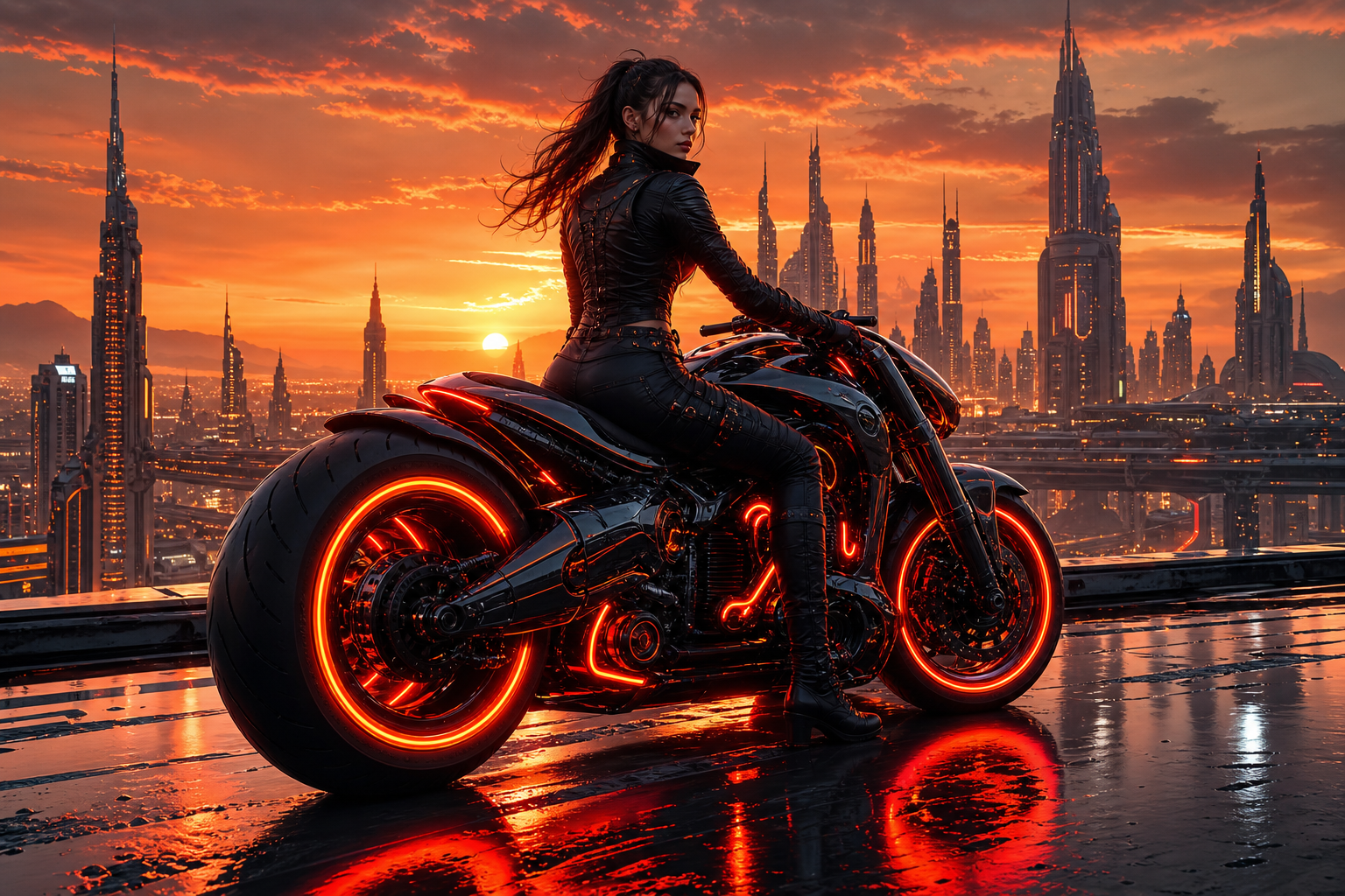 Neon Motorcycle In Cyberpunk City Art Wallpaper  7 4K
