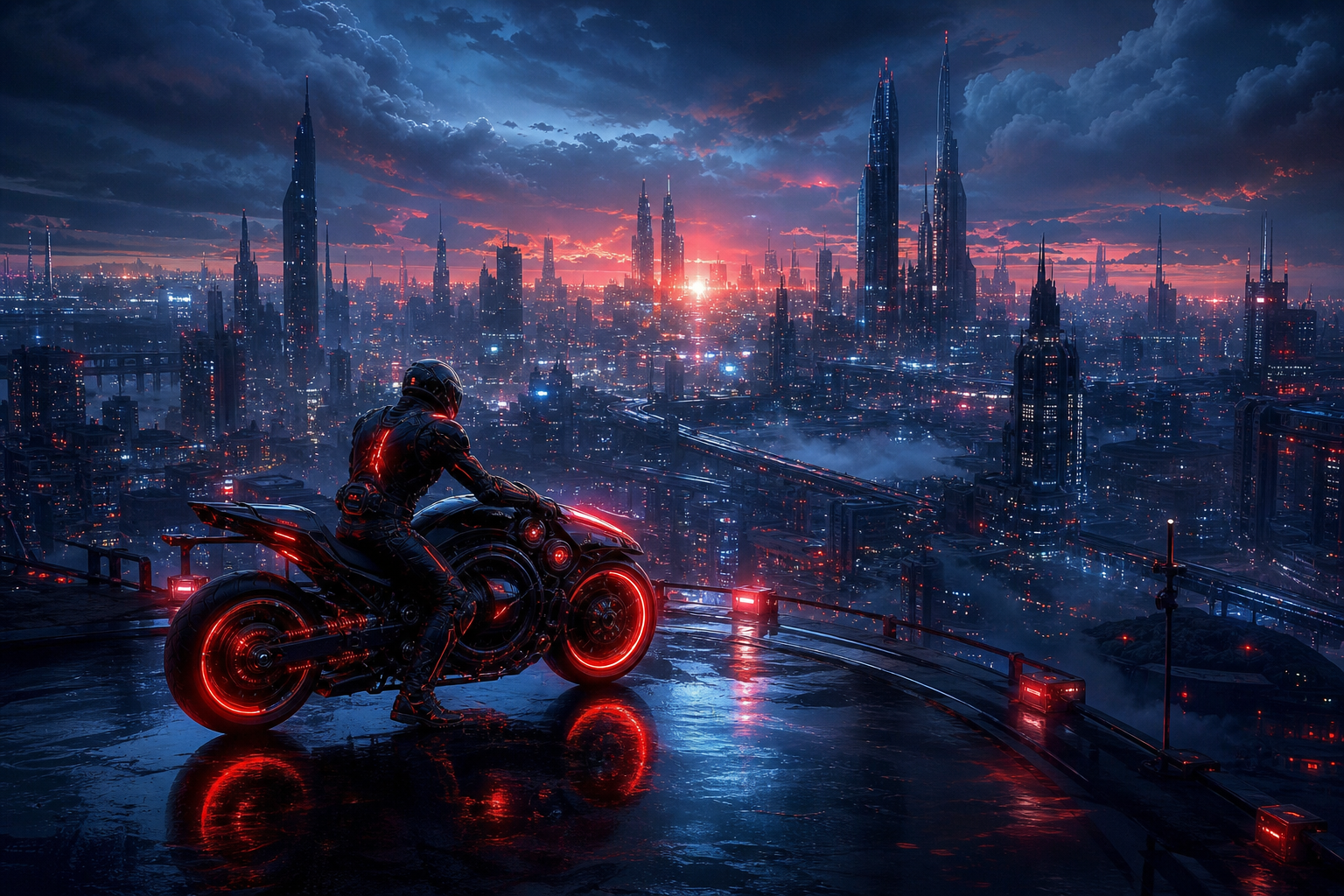 Neon Motorcycle In Cyberpunk City Art Wallpaper  7 4K
