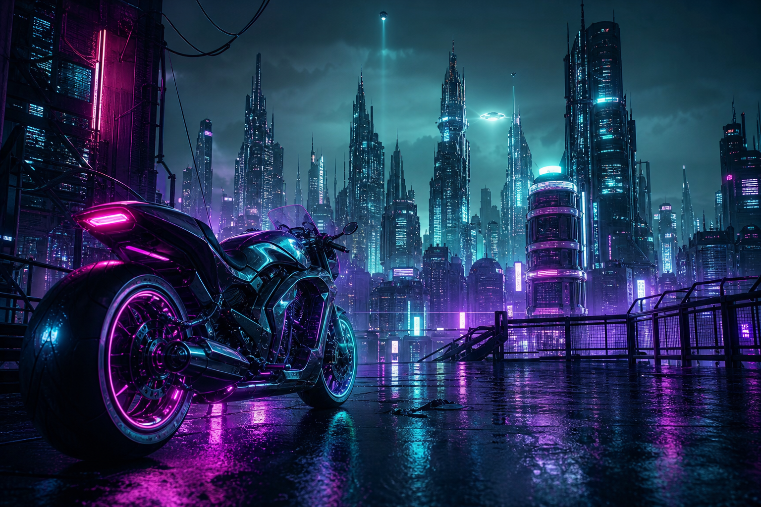 Neon Motorcycle In Cyberpunk City Cyberpunk Wallpaper  7 4K