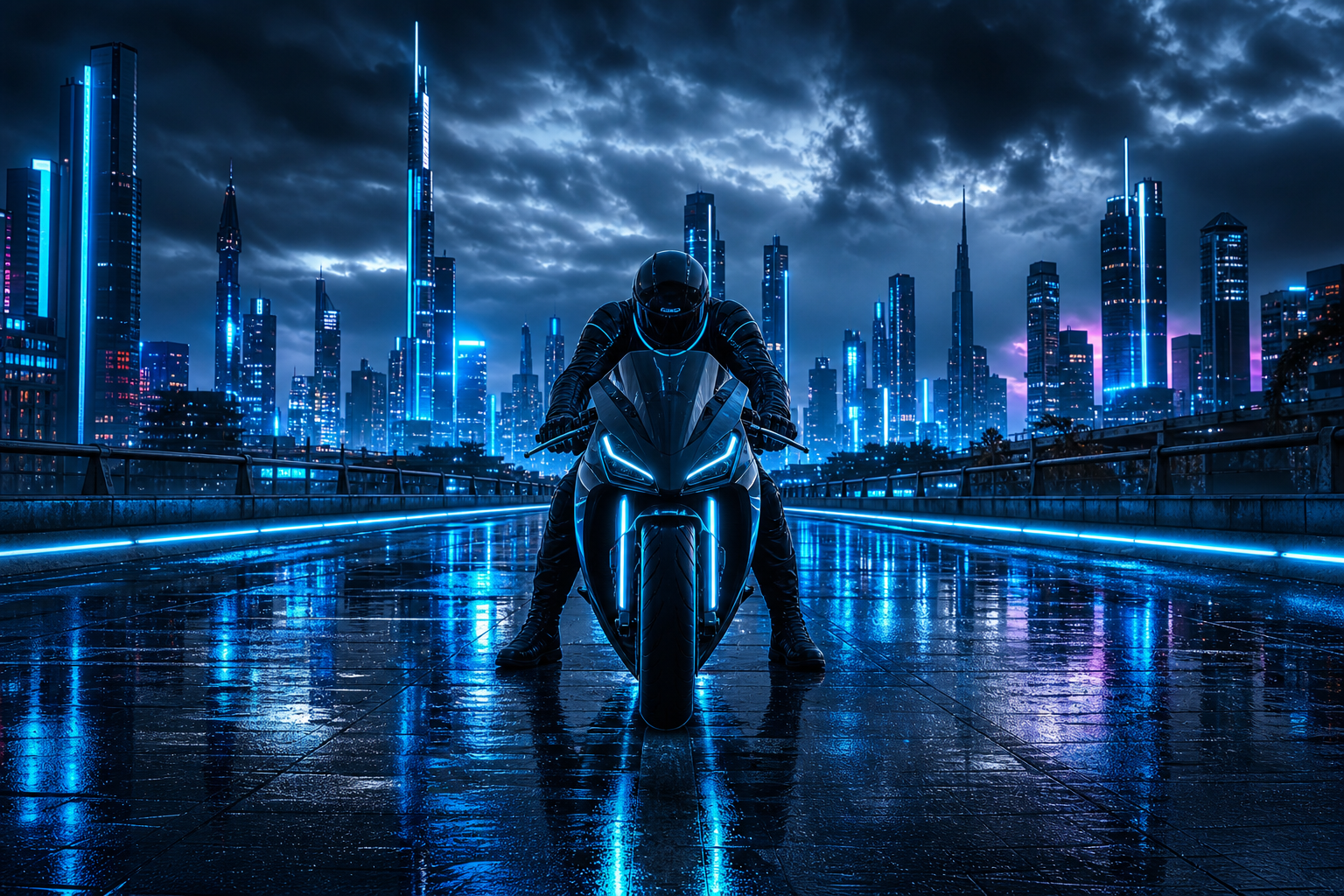 Neon Motorcycle In Cyberpunk City Cyberpunk Wallpaper  7 4K