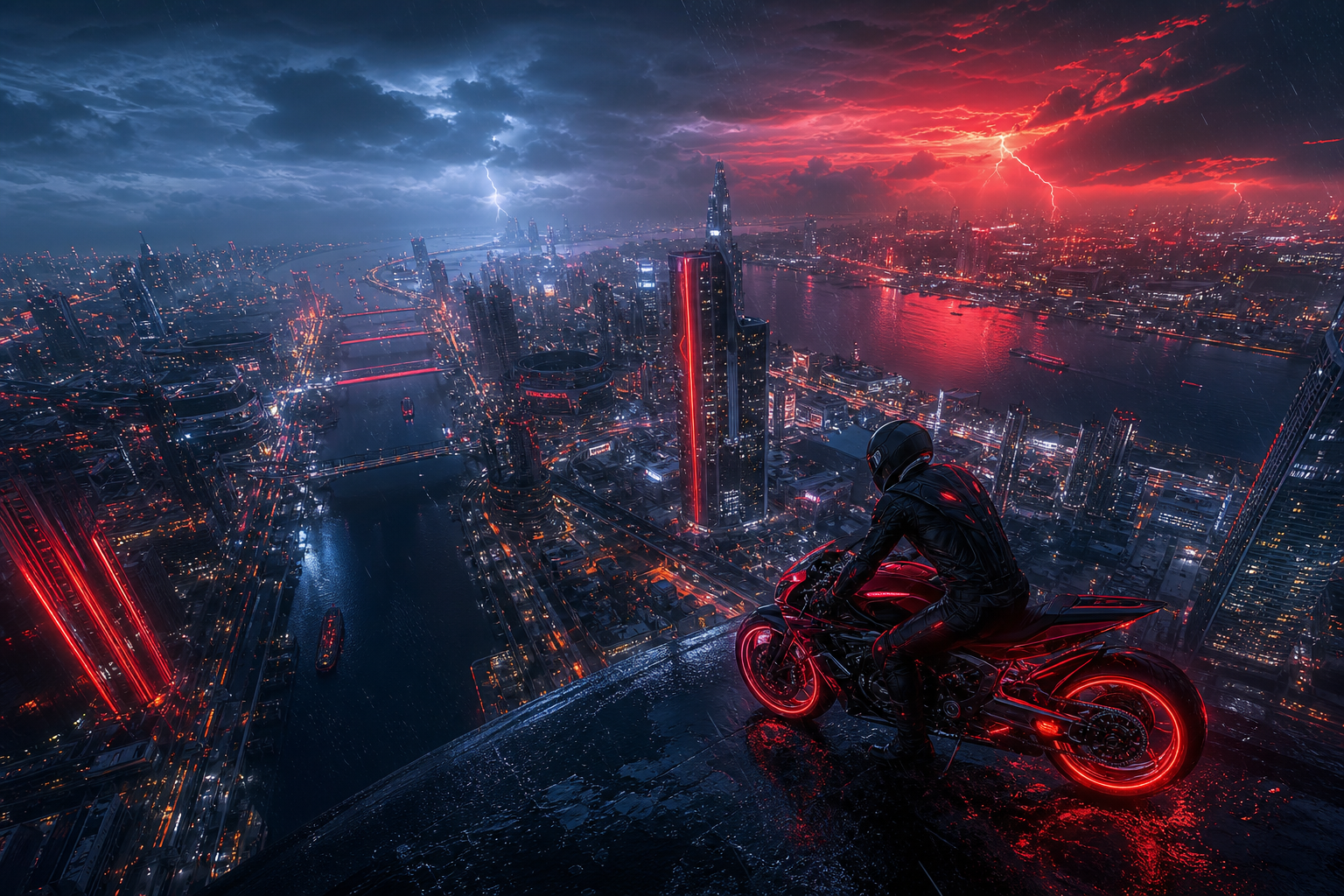 Neon Motorcycle In Cyberpunk City Cyberpunk Wallpaper  7 4K
