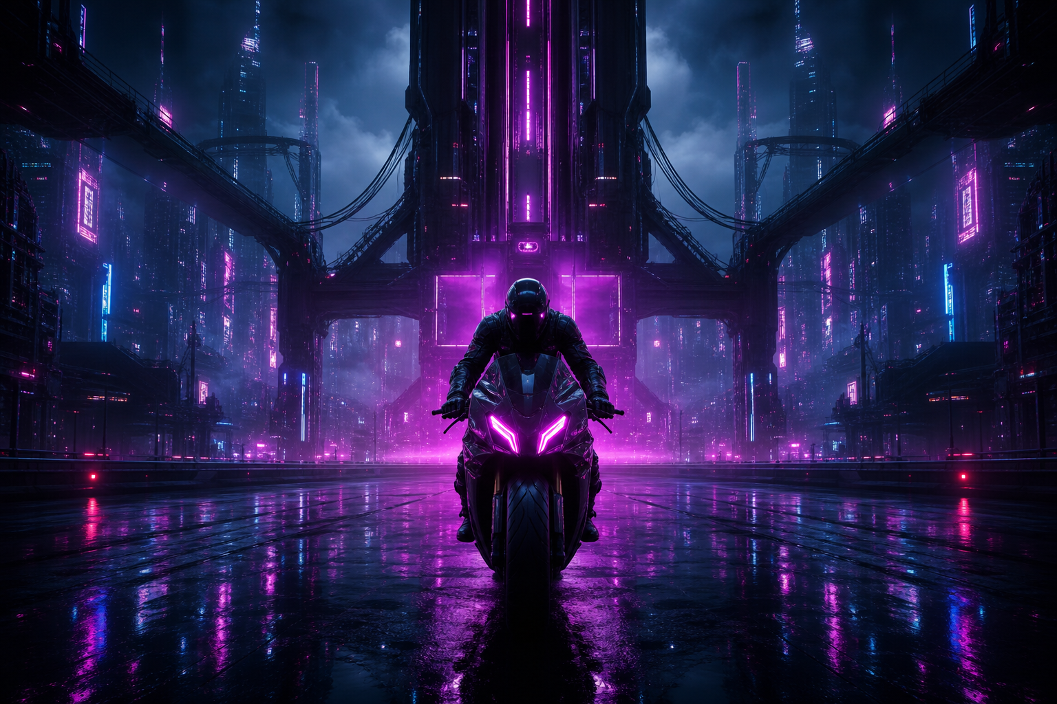 Neon Motorcycle In Cyberpunk City Cyberpunk Wallpaper  7 4K