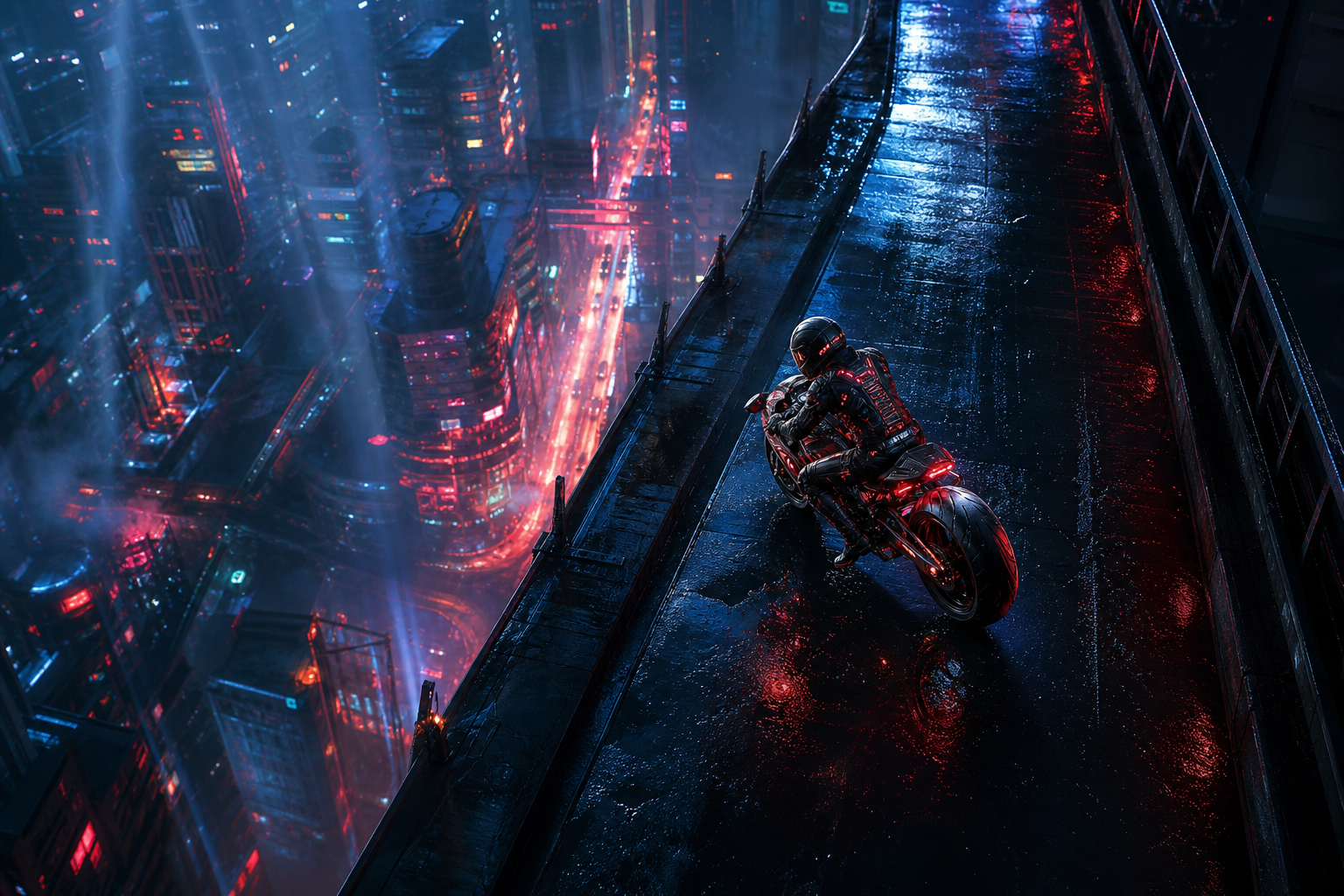 Neon Motorcycle In Cyberpunk City Cyberpunk Wallpaper  7 4K