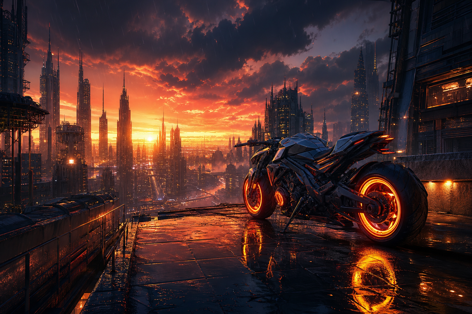 Neon Motorcycle In Cyberpunk City Cyberpunk Wallpaper  7 4K
