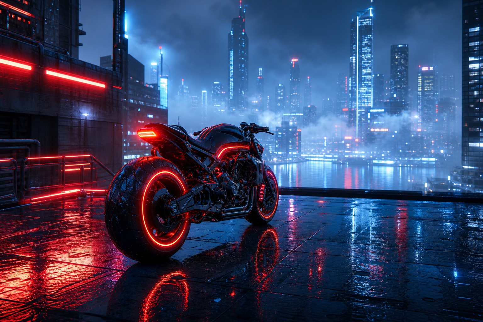 Neon Motorcycle In Cyberpunk City Cyberpunk Wallpaper  7 4K