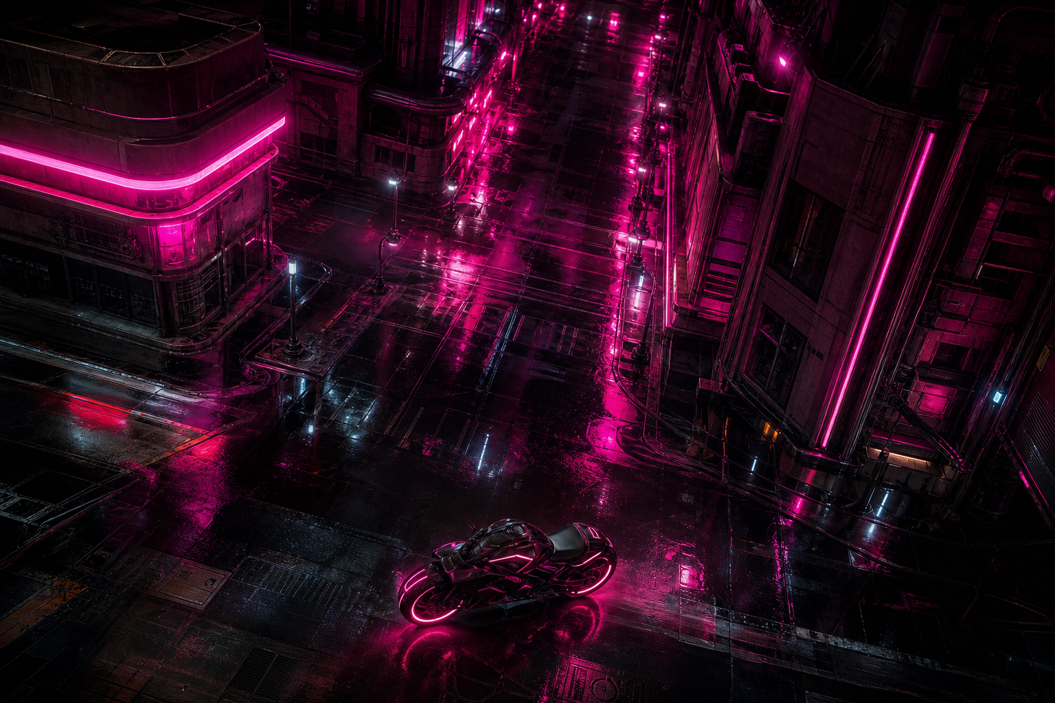Neon Motorcycle In Cyberpunk City Cyberpunk Wallpaper  7 4K