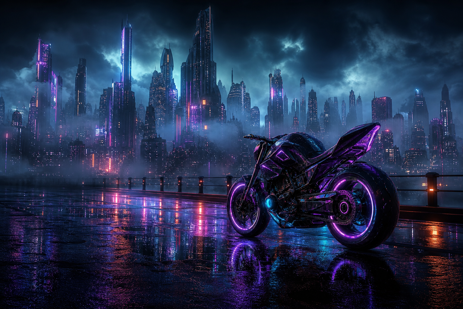Neon Motorcycle In Cyberpunk City Cyberpunk Wallpaper  7 4K