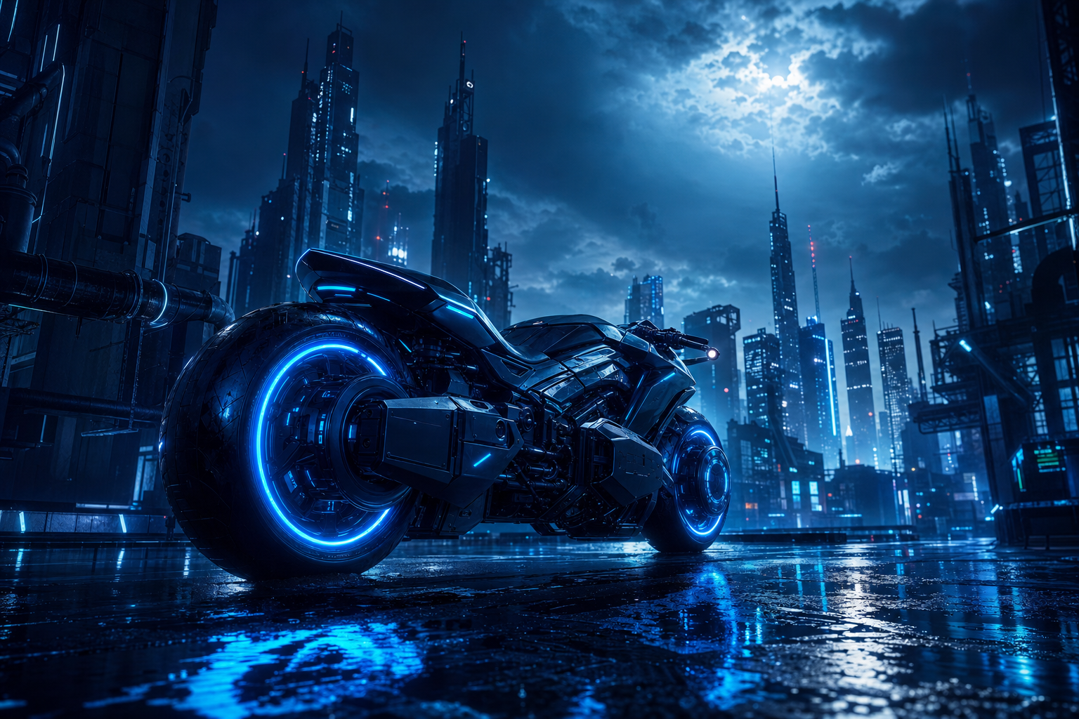 Neon Motorcycle In Cyberpunk City Cyberpunk Wallpaper  7 4K