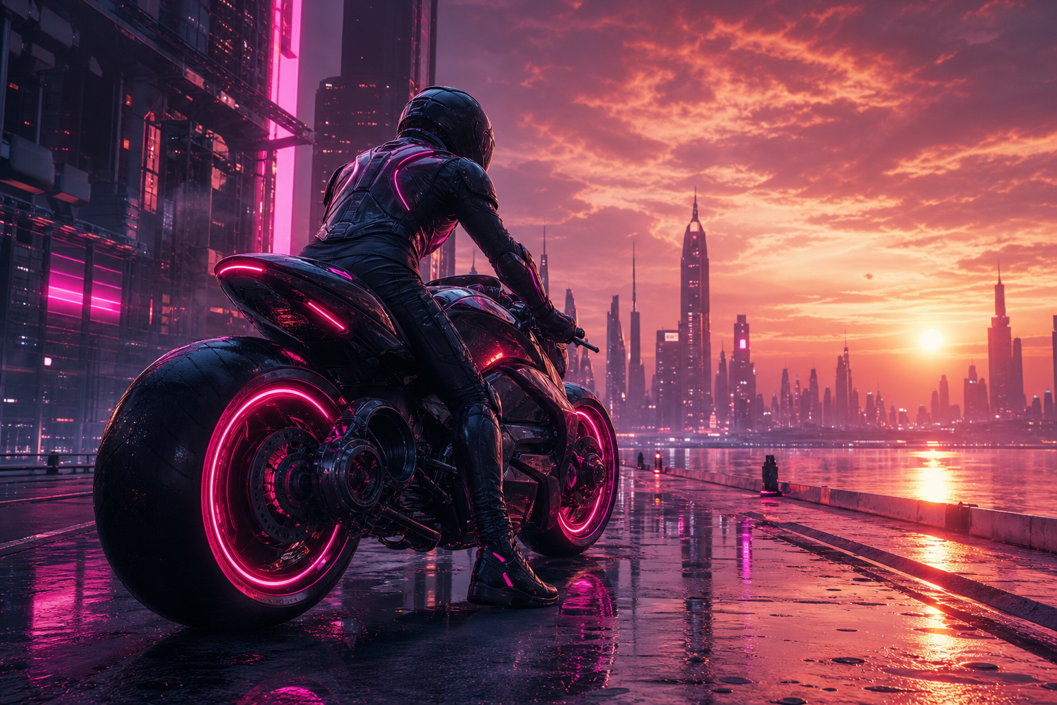 Neon Motorcycle In Cyberpunk City Cyberpunk Wallpaper  7 4K