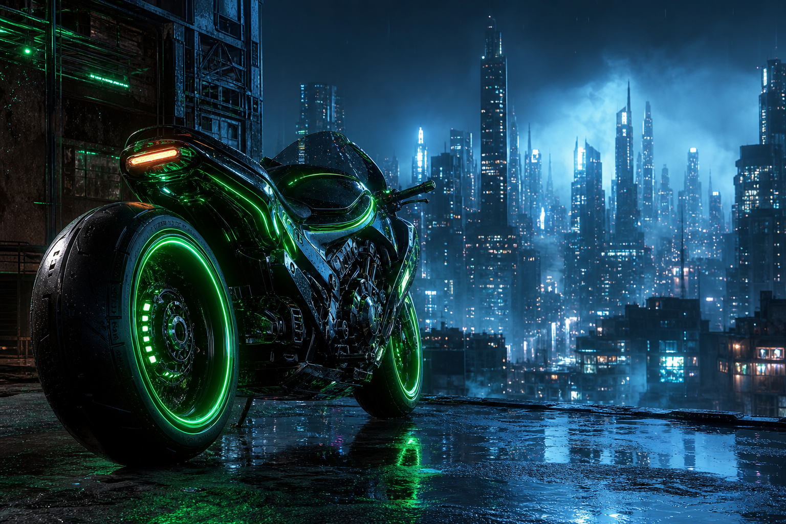 Neon Motorcycle In Cyberpunk City Cyberpunk Wallpaper  7 4K