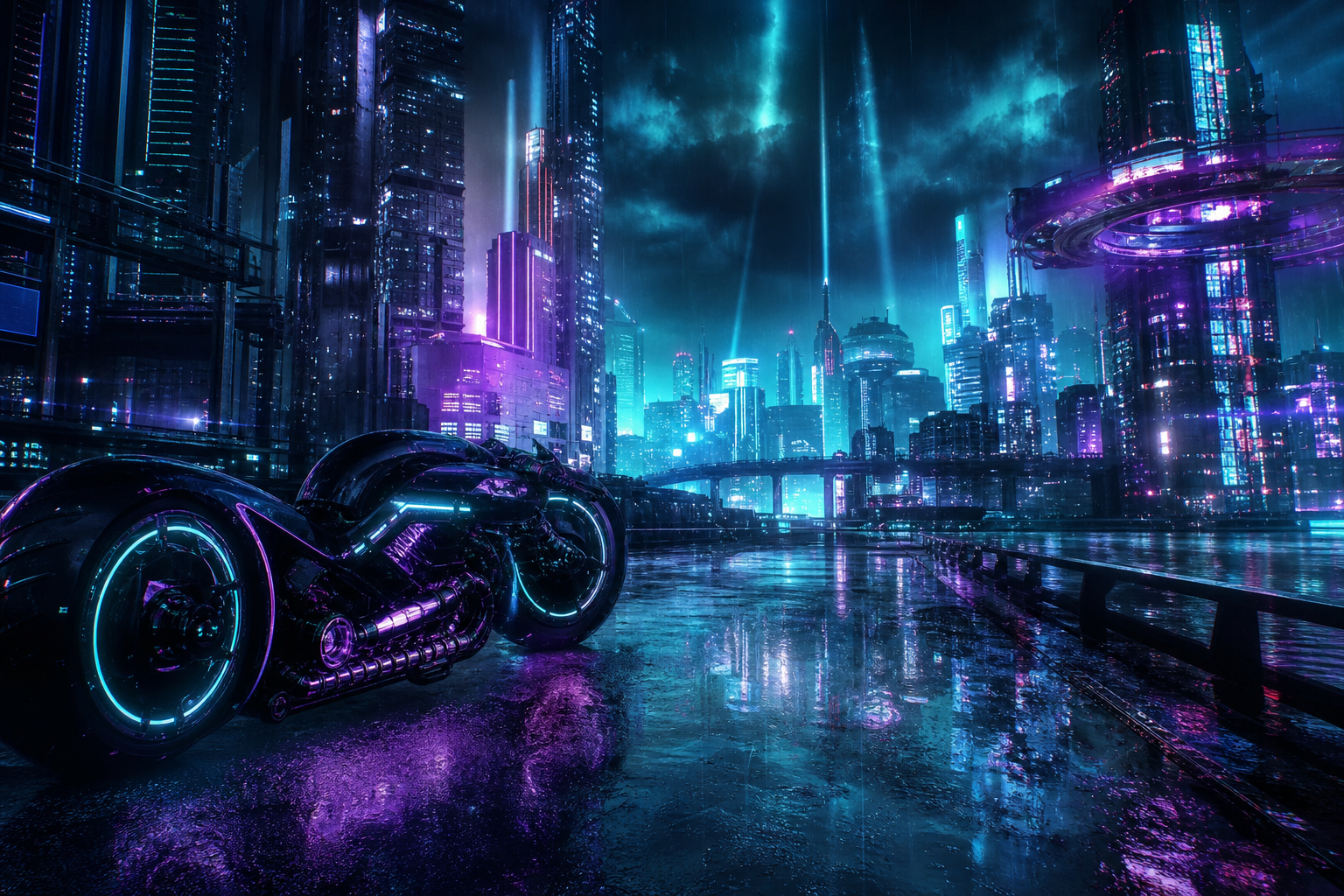 Neon Motorcycle In Cyberpunk City Cyberpunk Wallpaper  7 4K