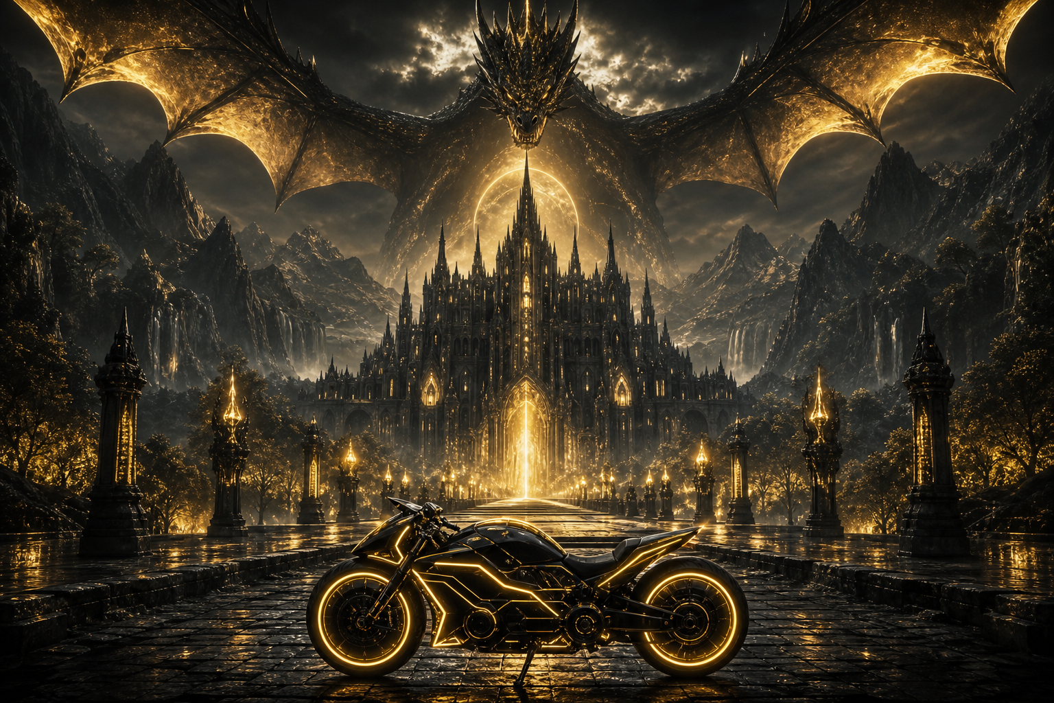 Neon Motorcycle In Cyberpunk City Fantasy Wallpaper 7 4K 11 4K Fantasy Wallpaper