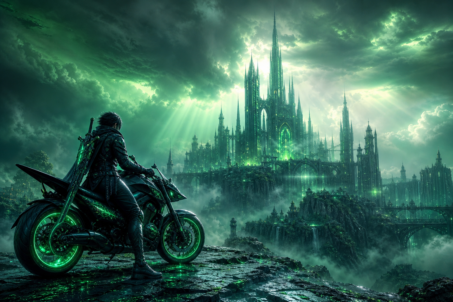 Neon Motorcycle In Cyberpunk City Fantasy Wallpaper  7 4K