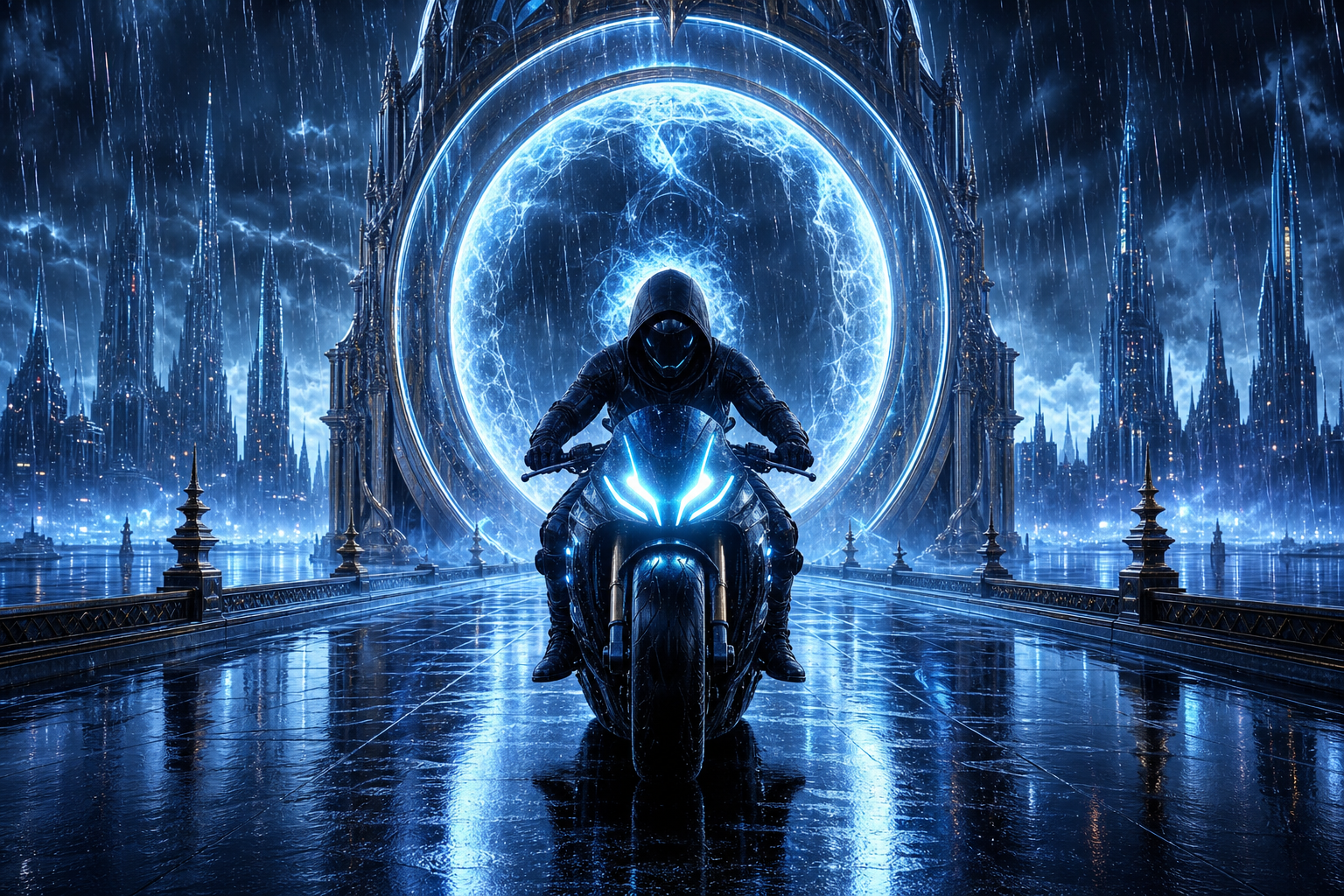Neon Motorcycle In Cyberpunk City Fantasy Wallpaper  7 4K