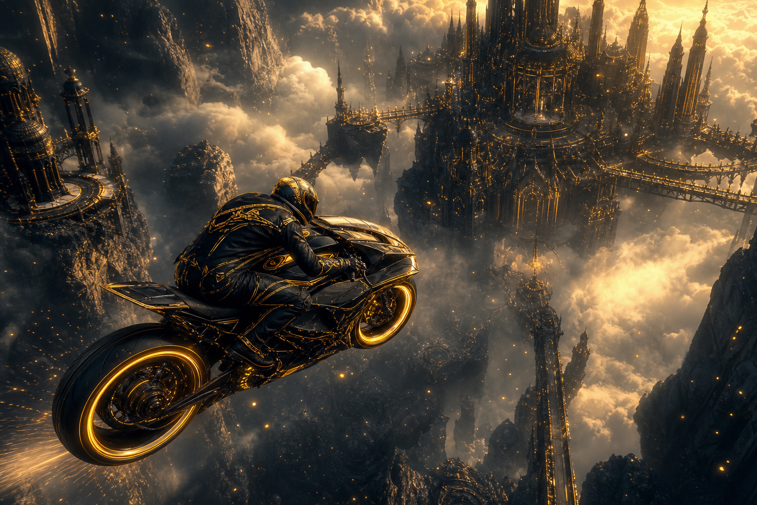 Neon Motorcycle In Cyberpunk City Fantasy Wallpaper  7 4K