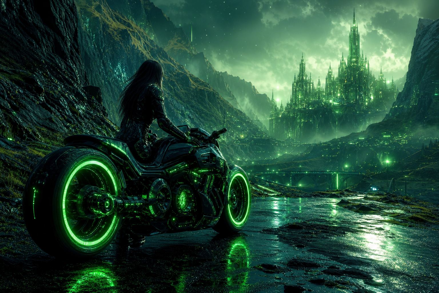 Neon Motorcycle In Cyberpunk City Fantasy Wallpaper  7 4K