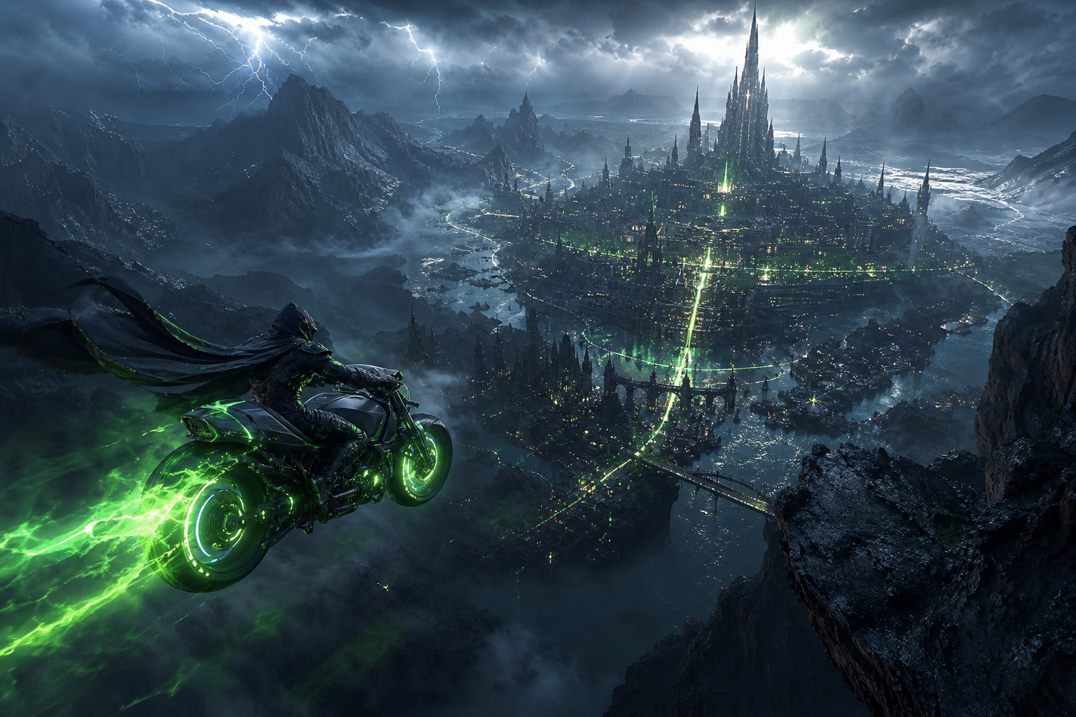 Neon Motorcycle In Cyberpunk City Fantasy Wallpaper  7 4K