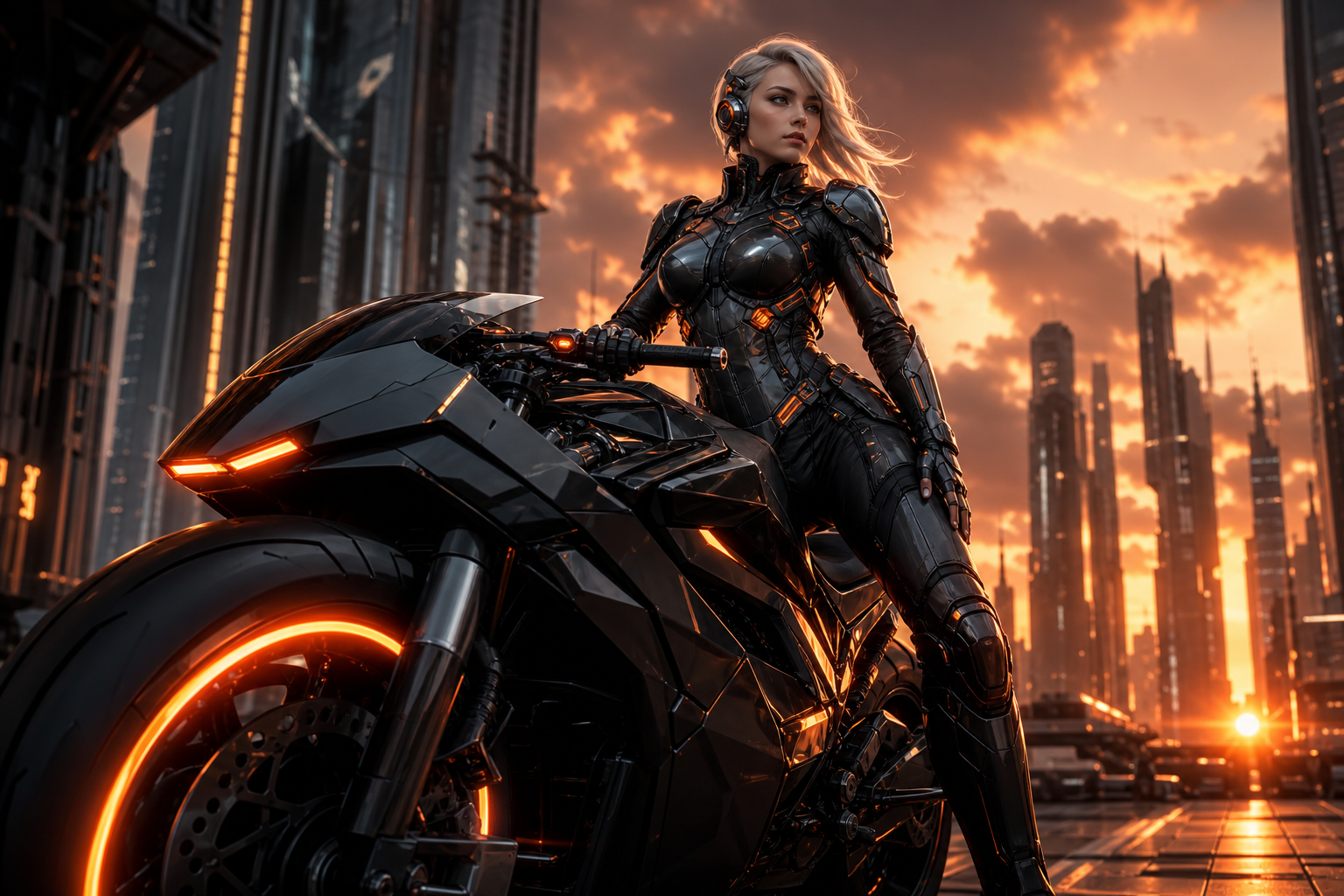 Neon Motorcycle In Cyberpunk City Female-Androids Wallpaper  7 4K