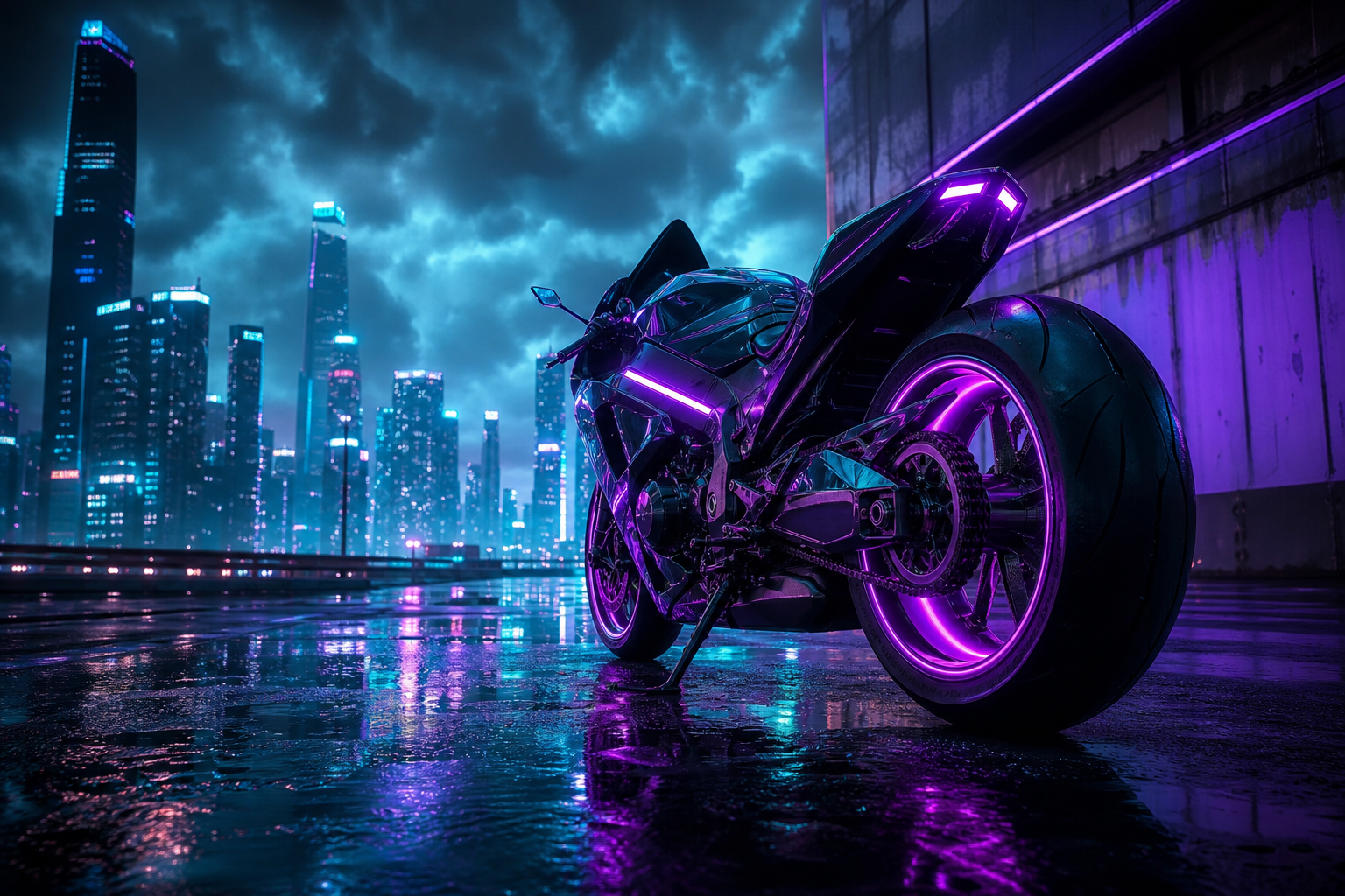Neon Motorcycle In Cyberpunk City Motorcycles Wallpaper  7 4K