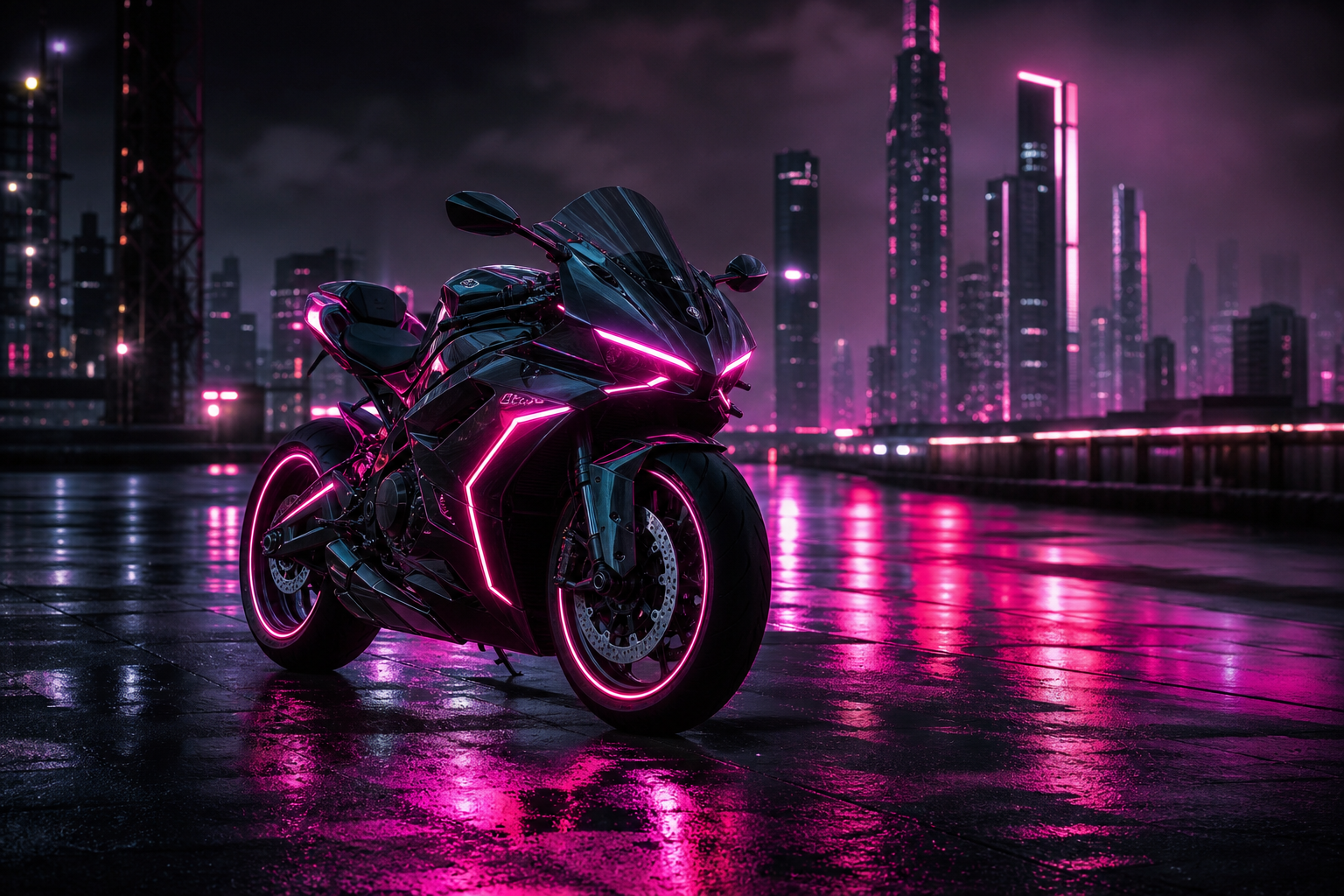 Neon Motorcycle In Cyberpunk City Motorcycles Wallpaper  7 4K