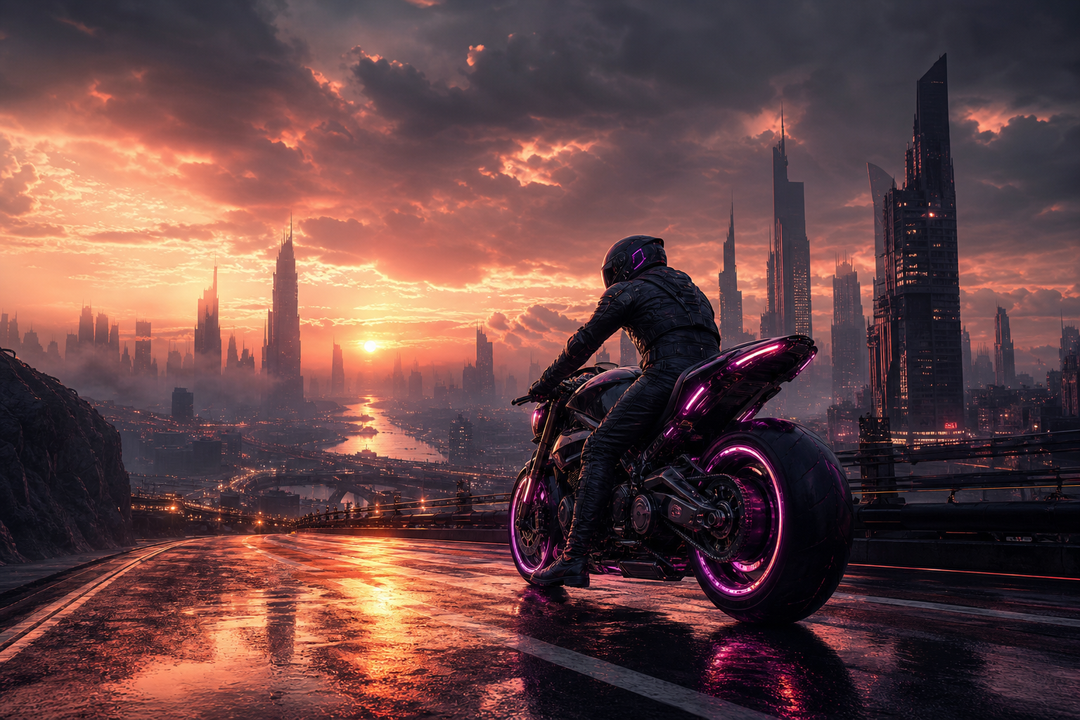 Neon Motorcycle In Cyberpunk City Motorcycles Wallpaper  7 4K