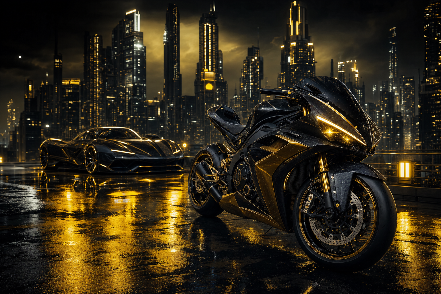 Neon Motorcycle In Cyberpunk City Supercars Wallpaper  7 4K
