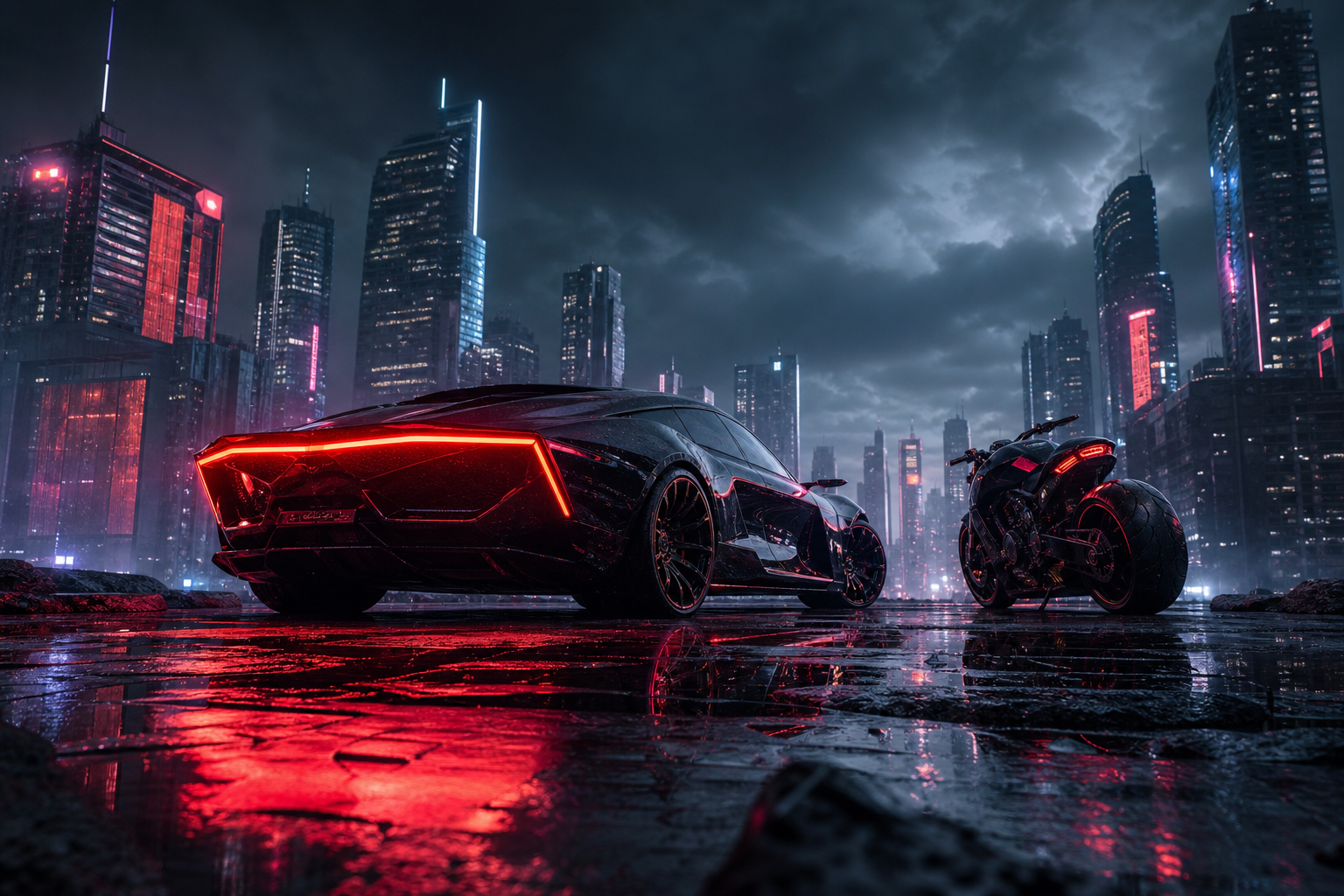 Neon Motorcycle In Cyberpunk City Supercars Wallpaper  7 4K