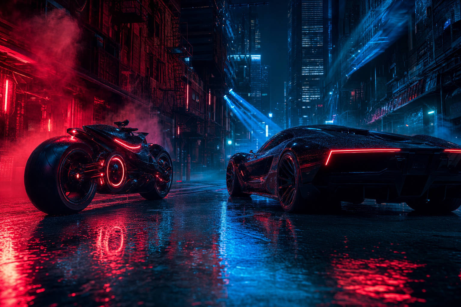 Neon Motorcycle In Cyberpunk City Supercars Wallpaper 7 4K 11 4K Supercars Wallpaper