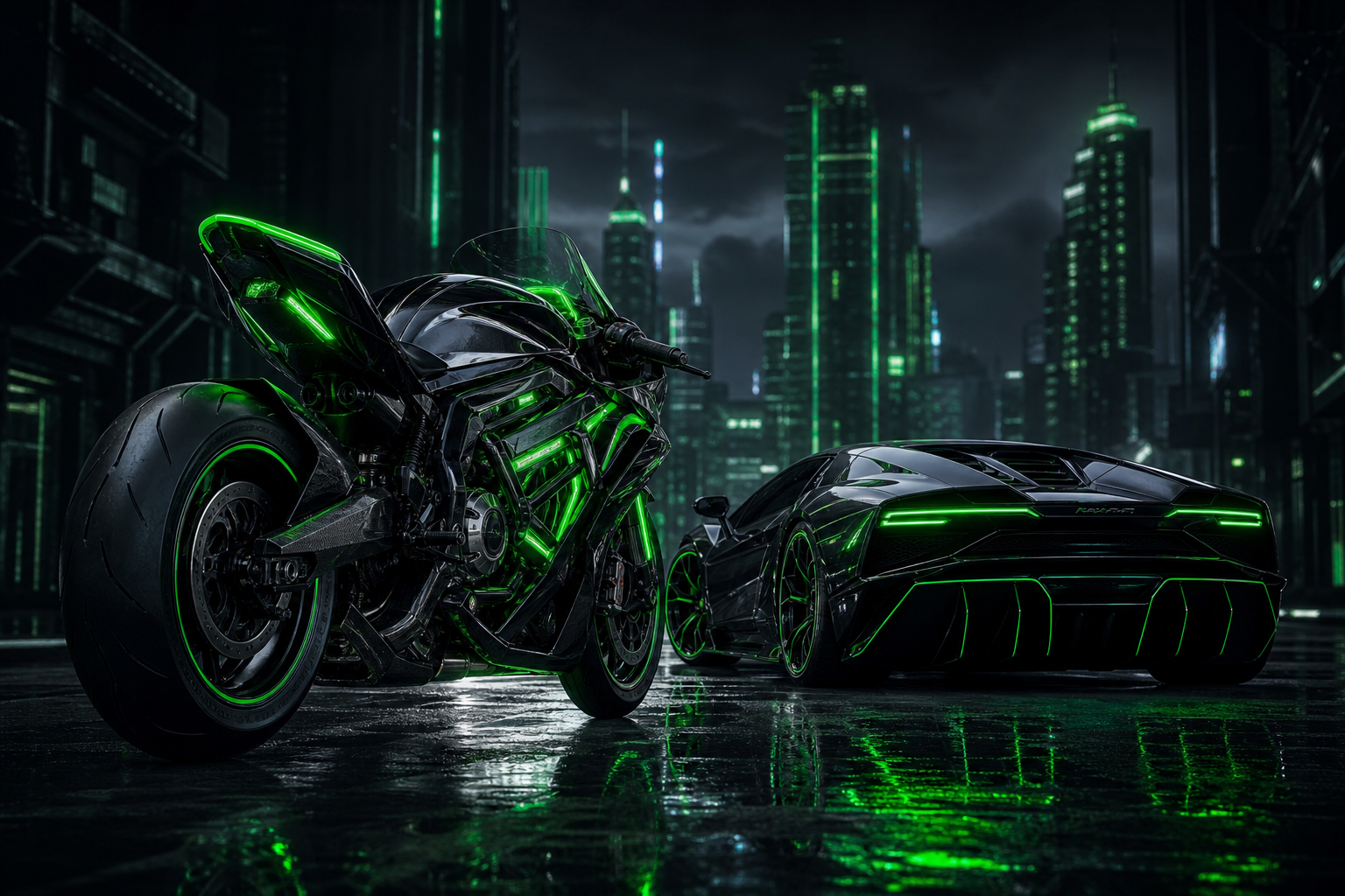 Neon Motorcycle In Cyberpunk City Supercars Wallpaper  7 4K