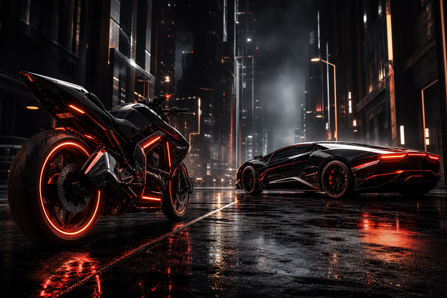 Neon Motorcycle In Cyberpunk City Supercars Wallpaper  7 4K
