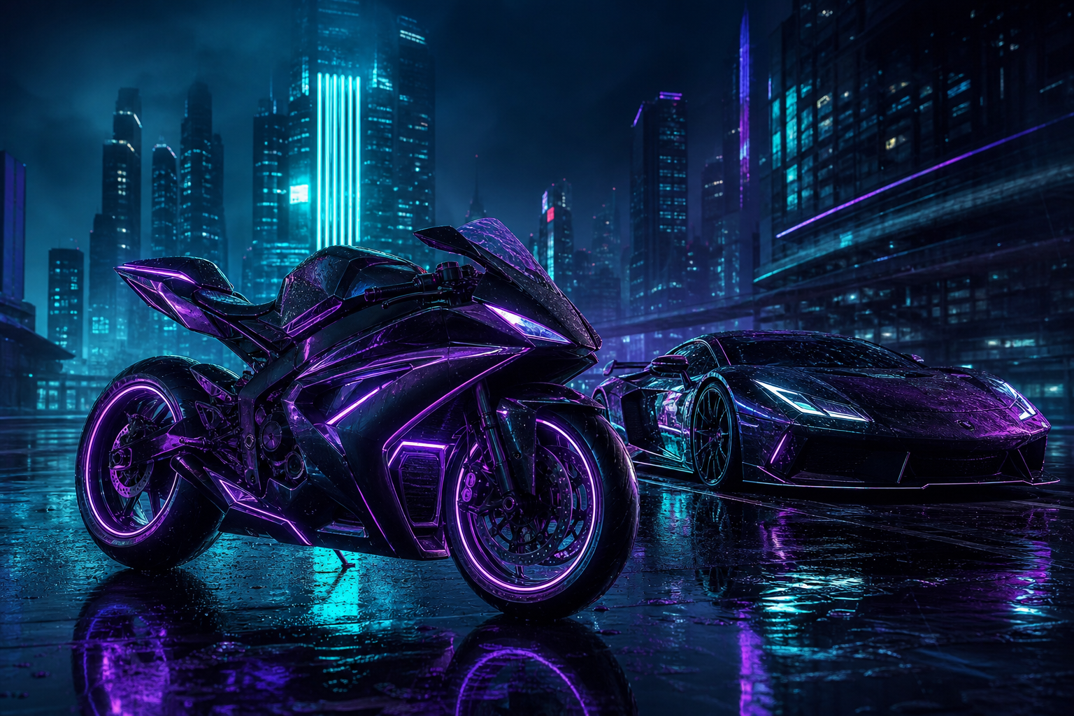 Neon Motorcycle In Cyberpunk City Supercars Wallpaper  7 4K